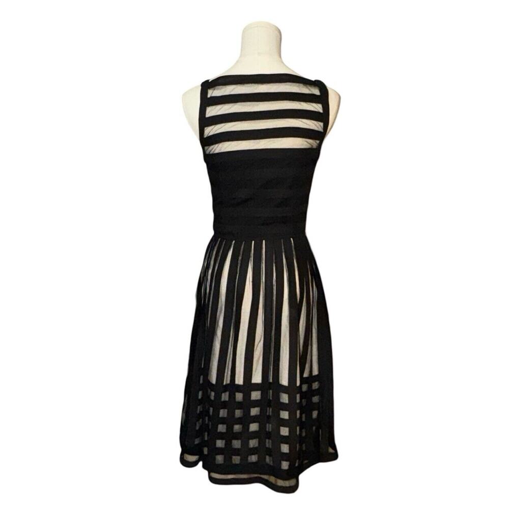 Cynthia Steffe Black Crisscross Mesh Sleeveless Below The Knee Dress Sz 2